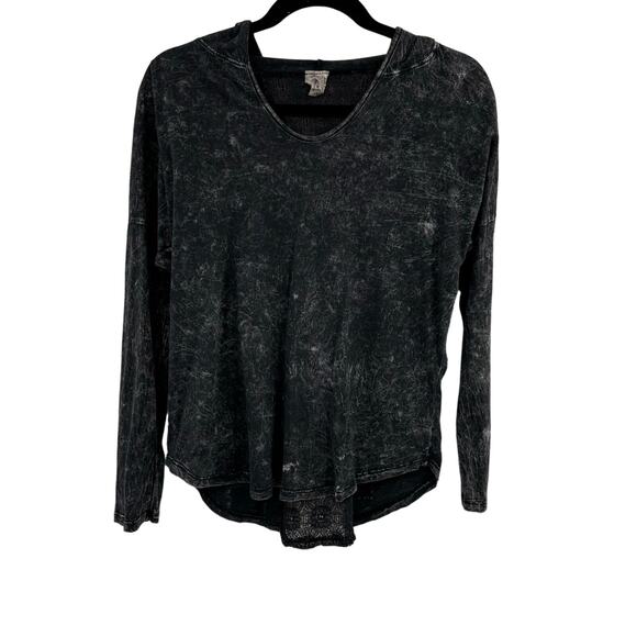 American Age Hooded Top Medium Gray Long Sleeve V-Neck Lace Back Detail Grunge - Picture 1 of 12